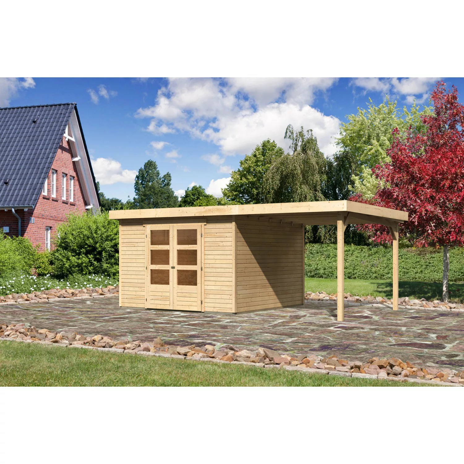 Karibu Holz-Gartenhaus Boras Flachdach Unbehandelt 298 cm x 302 cm günstig online kaufen