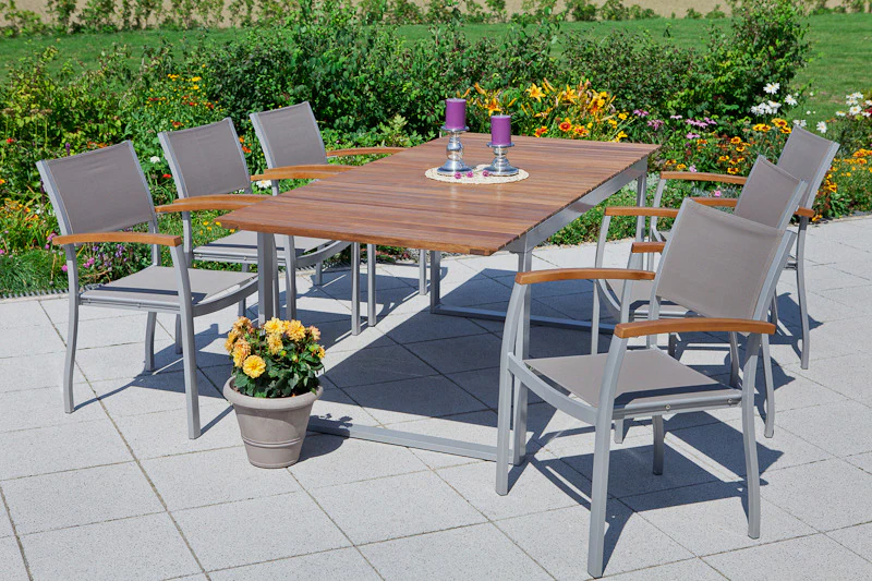 MERXX Garten-Essgruppe "Naxos", (7 tlg., 6x Stapelsessel, 1x Ausziehtisch 1 günstig online kaufen