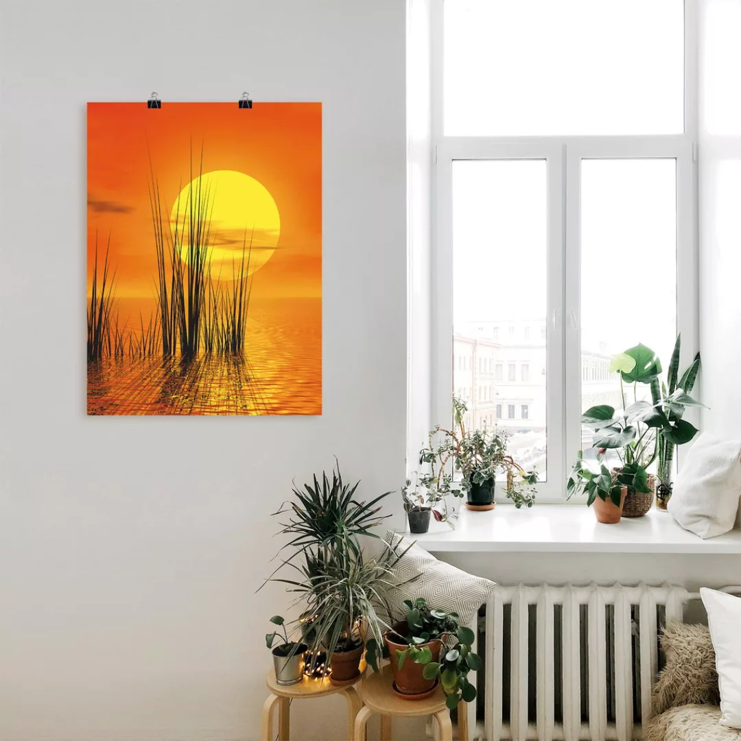 Artland Wandbild »Sonnenuntergang mit Schilf«, Sonnenaufgang & -untergang, günstig online kaufen