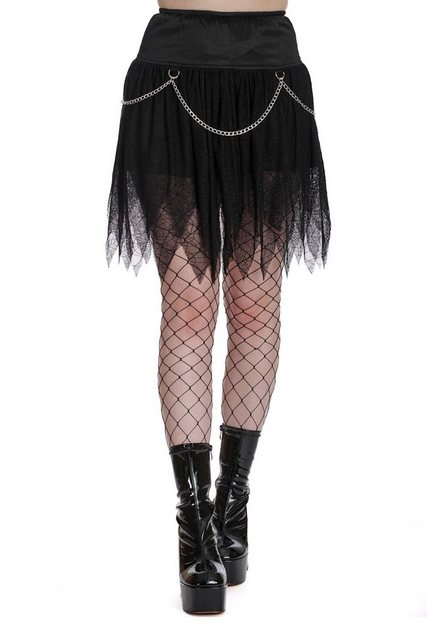 Banned A-Linien-Rock Desdemona Gothic Chain Skirt Spinnenetz Tüll Ketten günstig online kaufen