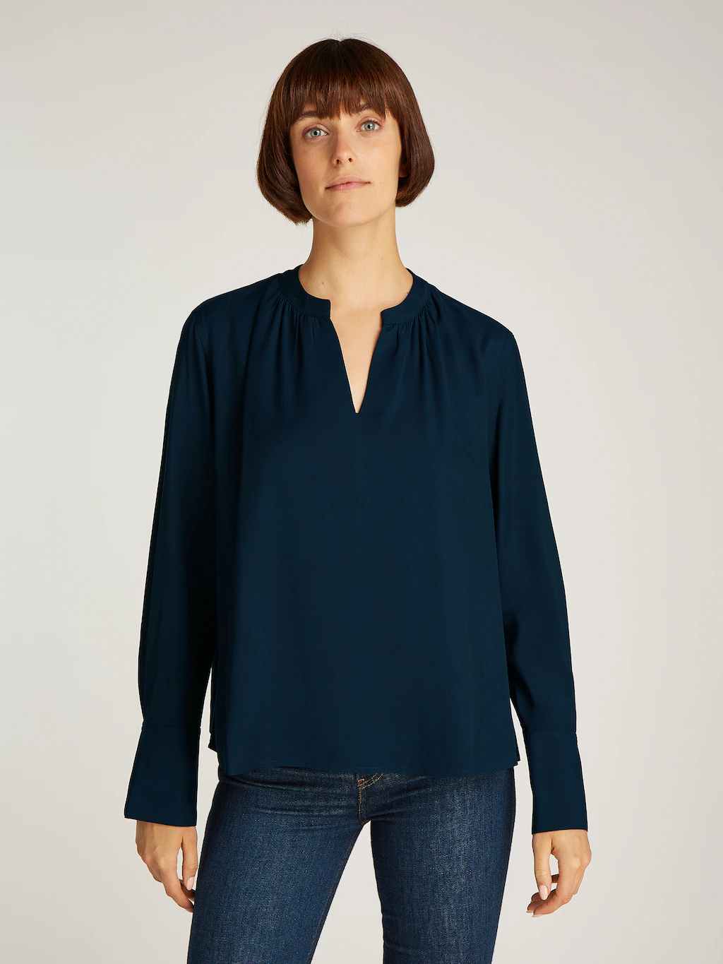 Tommy Hilfiger Langarmbluse "SOFT VIS V NECK LS BLOUSE", mit Raffungen günstig online kaufen