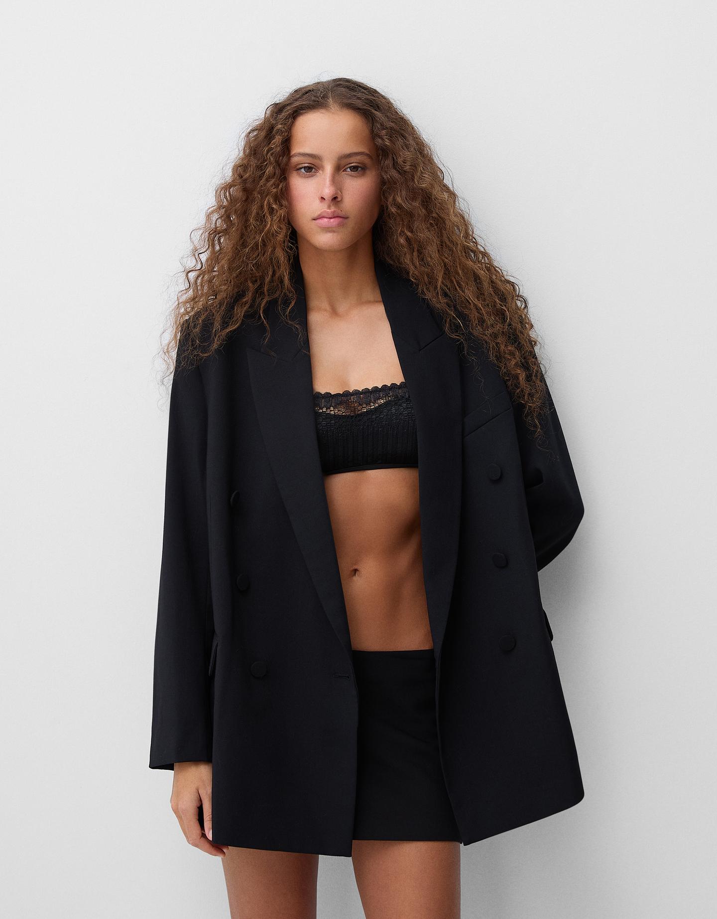 Bershka Oversize-Blazer Damen Xs Schwarz günstig online kaufen