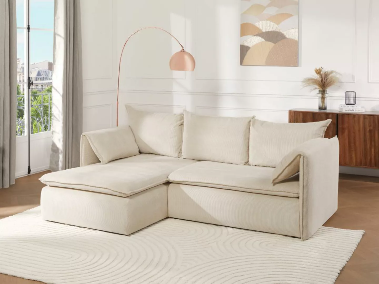 Ecksofa mit Schlaffunktion - Ecke Links - Cord - Beige - TEODORA günstig online kaufen