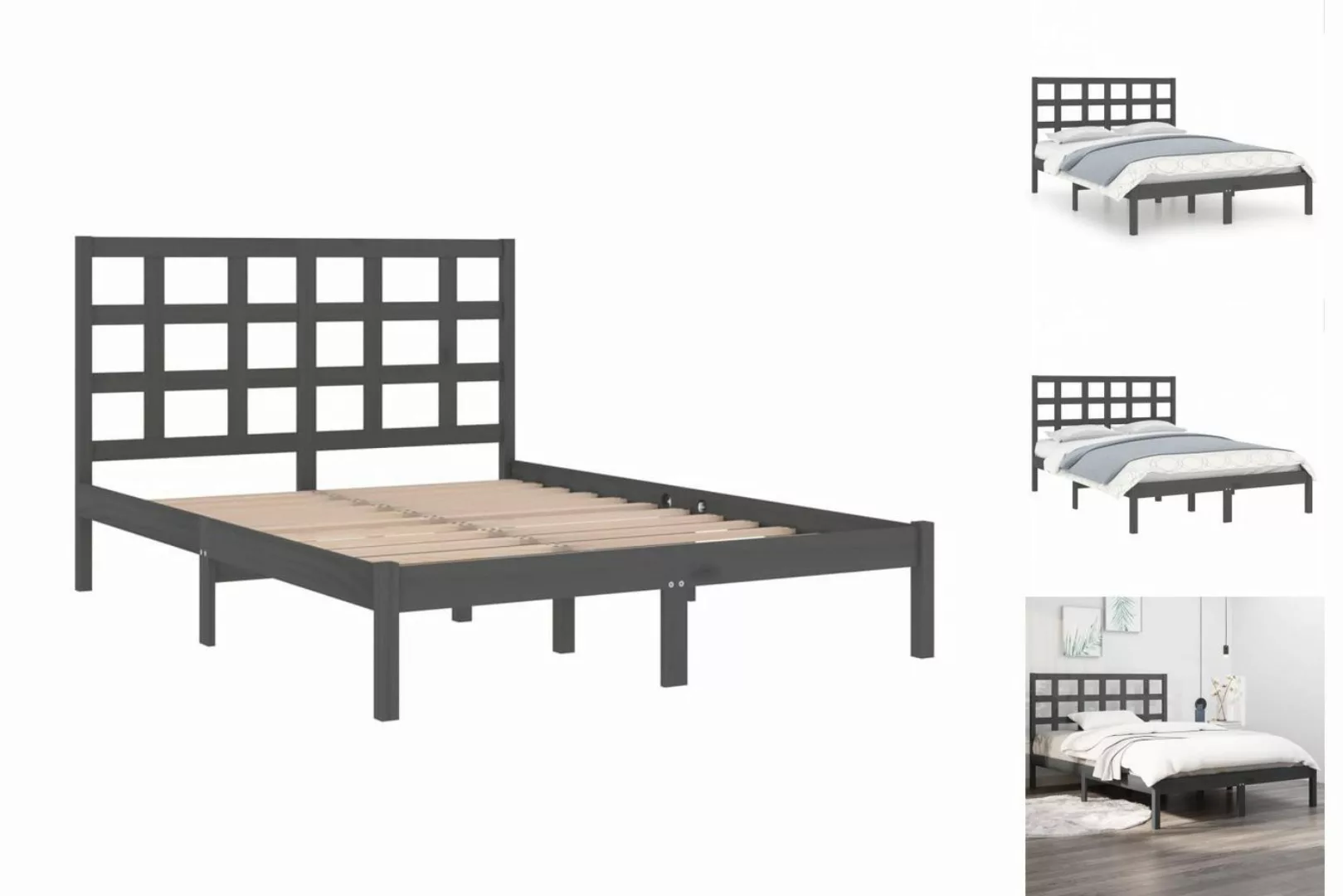 vidaXL Bettgestell Massivholzbett Grau 200x200 cm Bett Bettgestell Doppelbe günstig online kaufen