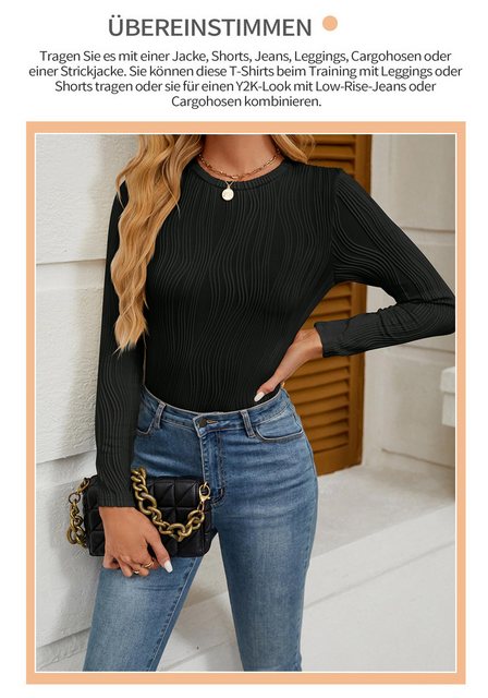 Zoclack Langarmbluse Pullover Damen Rundhals Lässig Top Strukturiert T-Shir günstig online kaufen