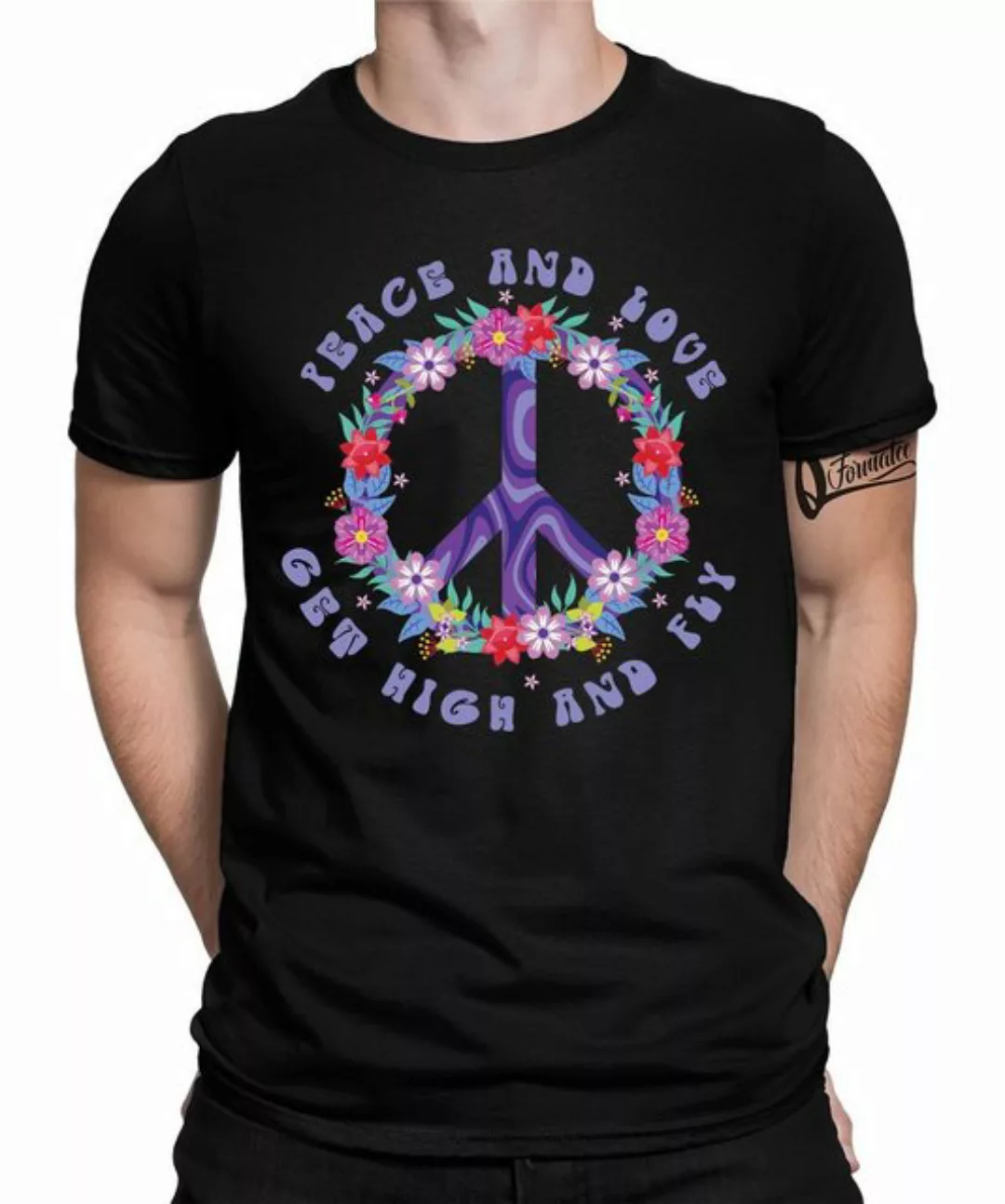 Quattro Formatee Kurzarmshirt Peace and Love get High and Fly - Frieden Hip günstig online kaufen