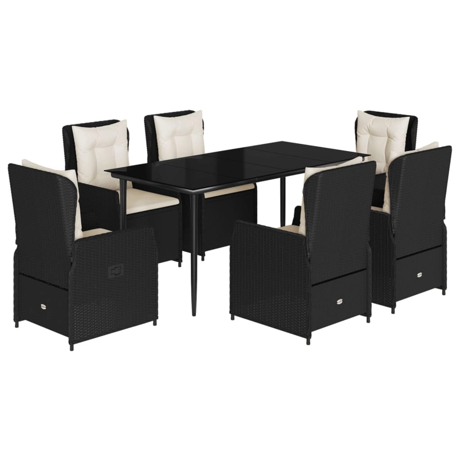 vidaXL 7-Tlg Garten-Essgruppe mit Kissen Schwarz Poly Rattan 3262830 günstig online kaufen
