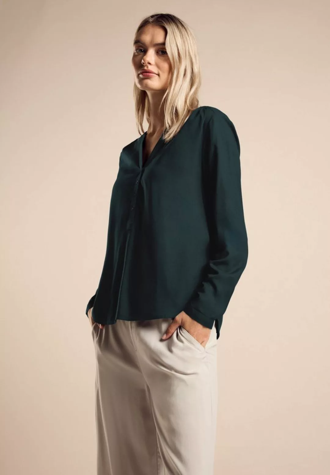 STREET ONE Klassische Bluse Street One Uni Basic Bluse in Hunter Green (1-t günstig online kaufen