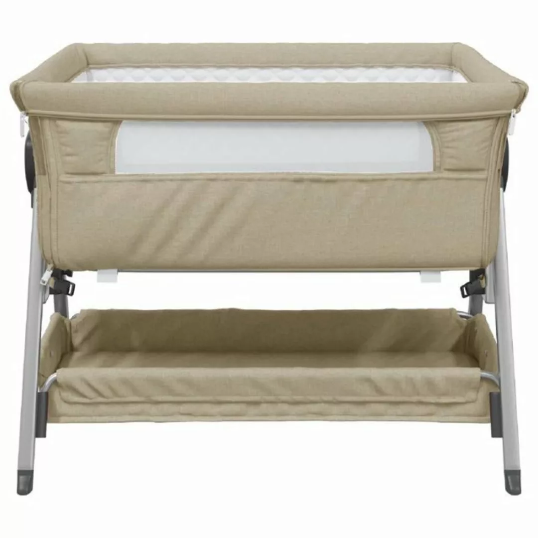 vidaXL Kinderbett Babybett mit Matratze Taupe Leinenstoff Mobil Reisebett B günstig online kaufen