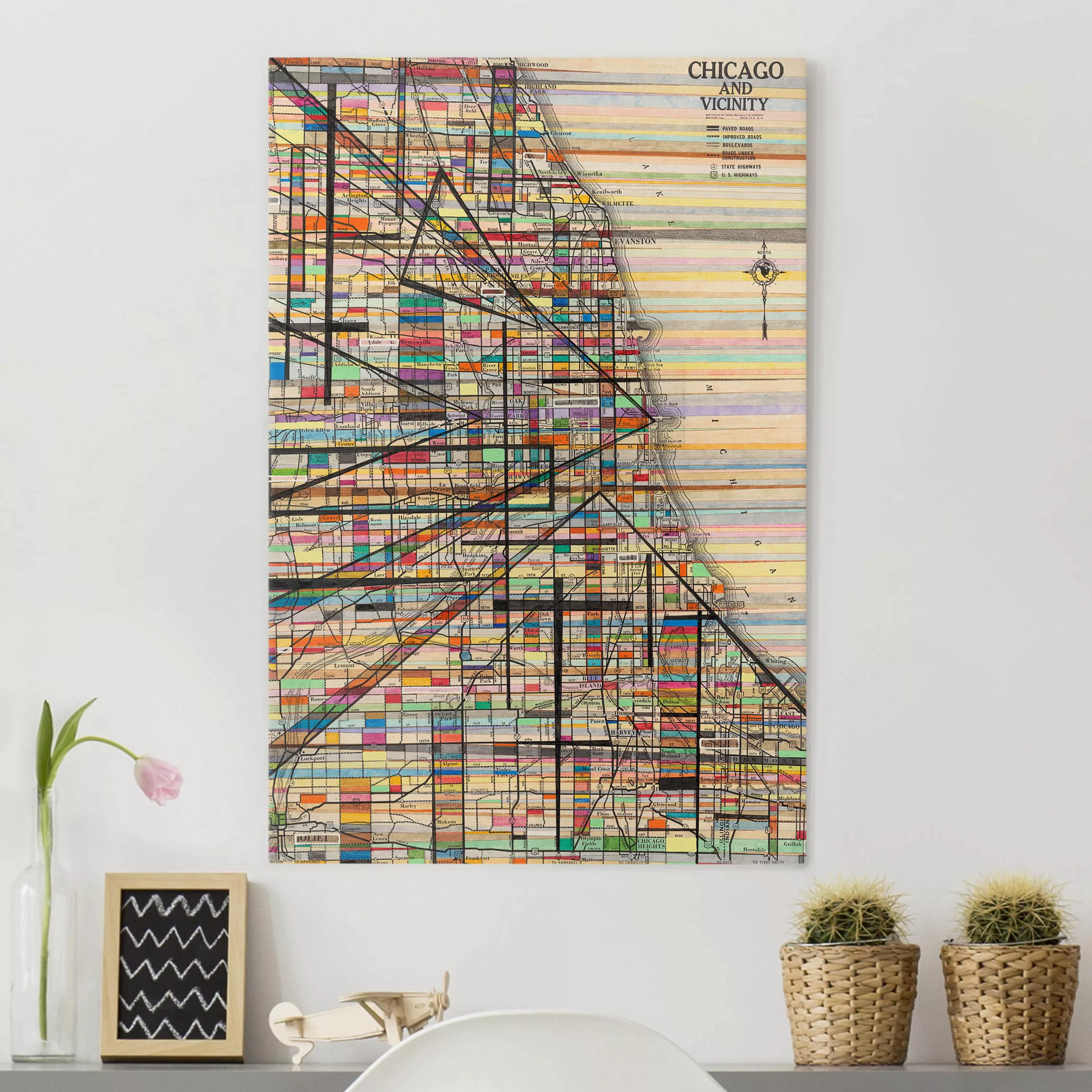 Leinwandbild Stadtplan - Hochformat Moderne Karte von Chicago günstig online kaufen