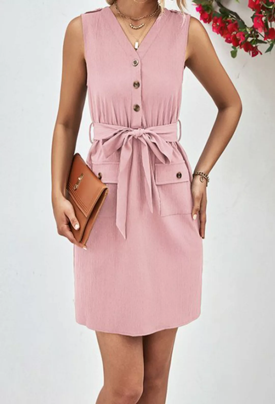 SEGUEN Sommerkleid Ärmelloses Sommerkleid mit V-Ausschnitt Button-Down-Klei günstig online kaufen