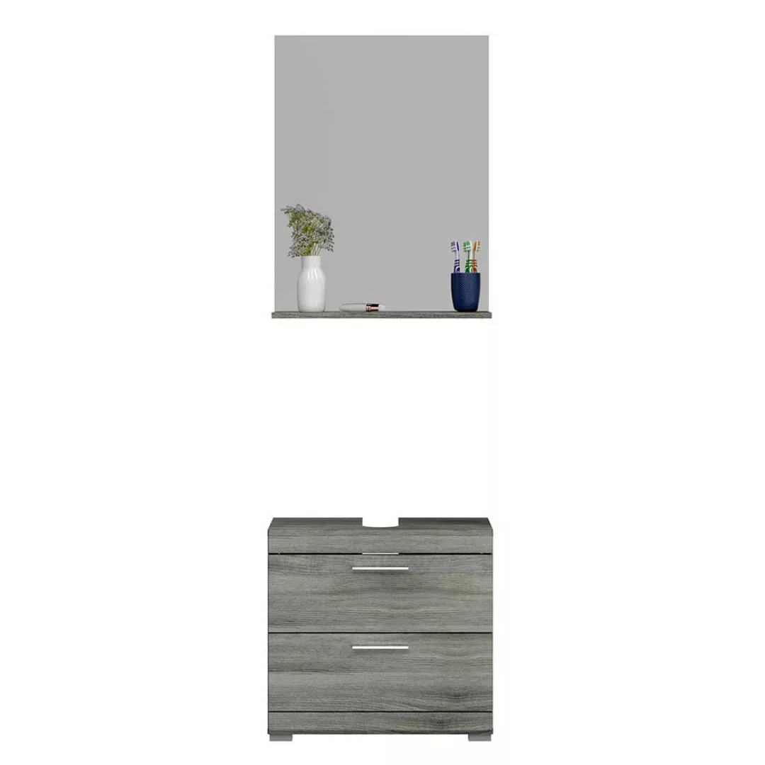 Möbel für Gäste Toilette mit Spiegel Holzoptik Rauchgrau (zweiteilig) günstig online kaufen