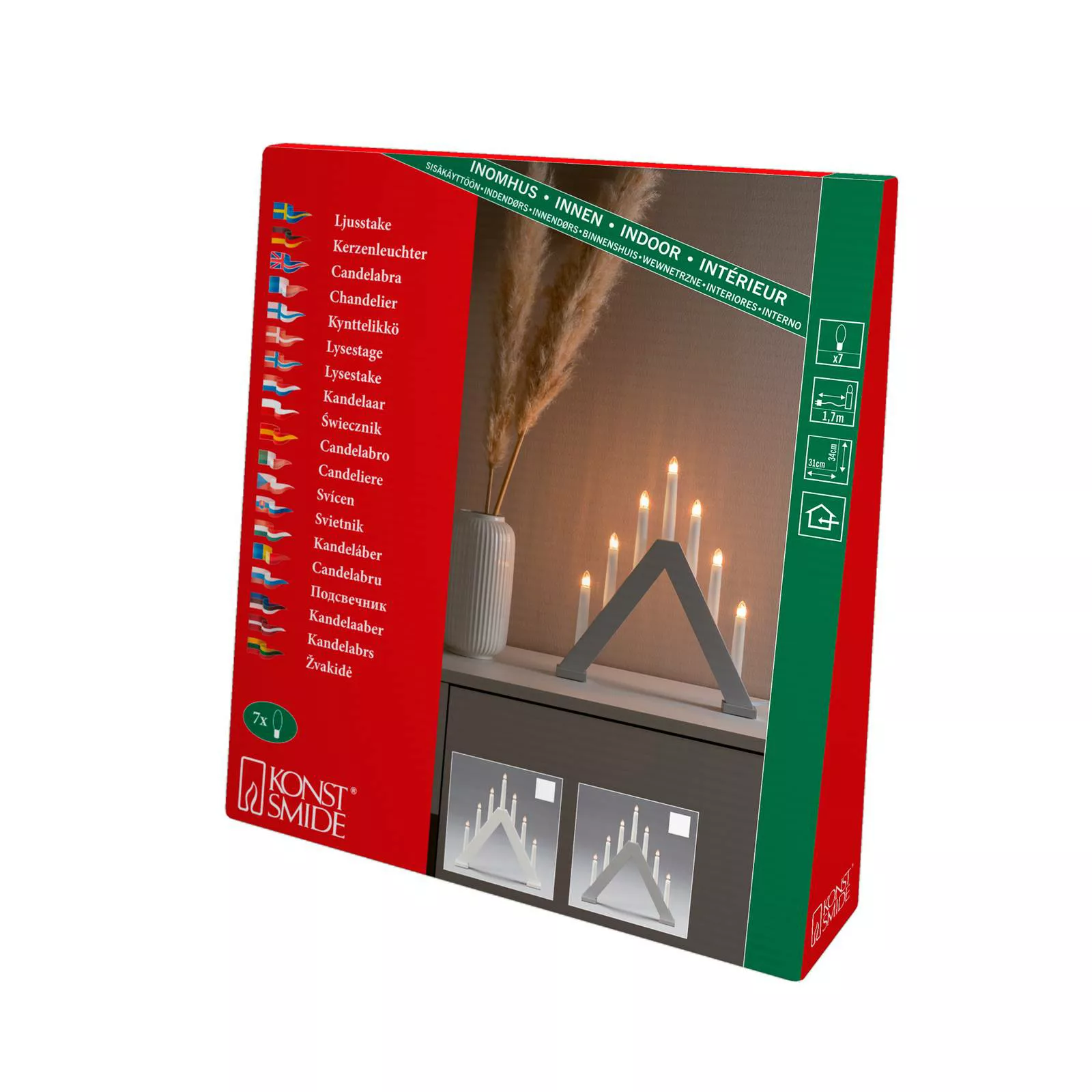 KONSTSMIDE Fensterleuchter »Weihnachtsdeko«, 7 flammig-flammig, Holzleuchte günstig online kaufen