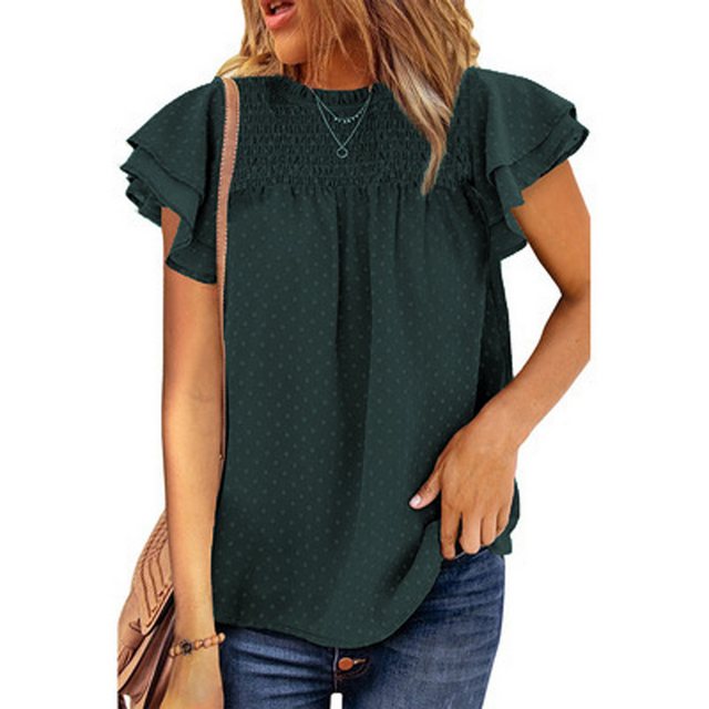 KIKI Chiffonbluse Women's Shirt Summer Casual Round Neck T-Shirt günstig online kaufen
