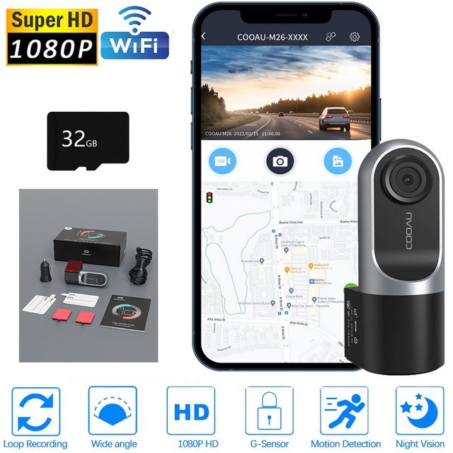 COOAU 1080P Dashcam Auto Vorne HD Volles 6G + 1iR-Objektiv mini Autokamera günstig online kaufen