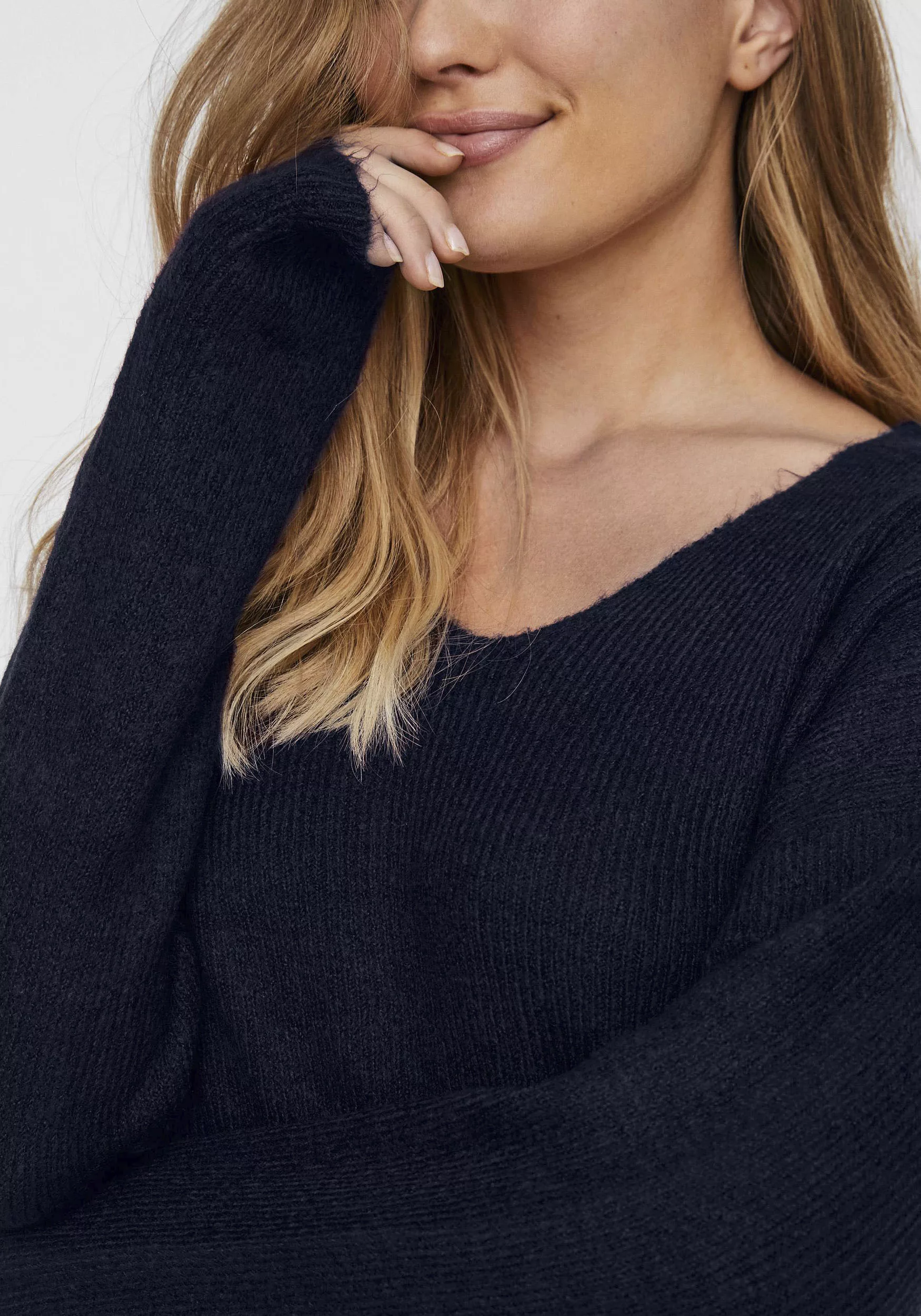 Vero Moda Crew Lefile V-ausschnitt-sweater M Navy Blazer / Detail Melange günstig online kaufen