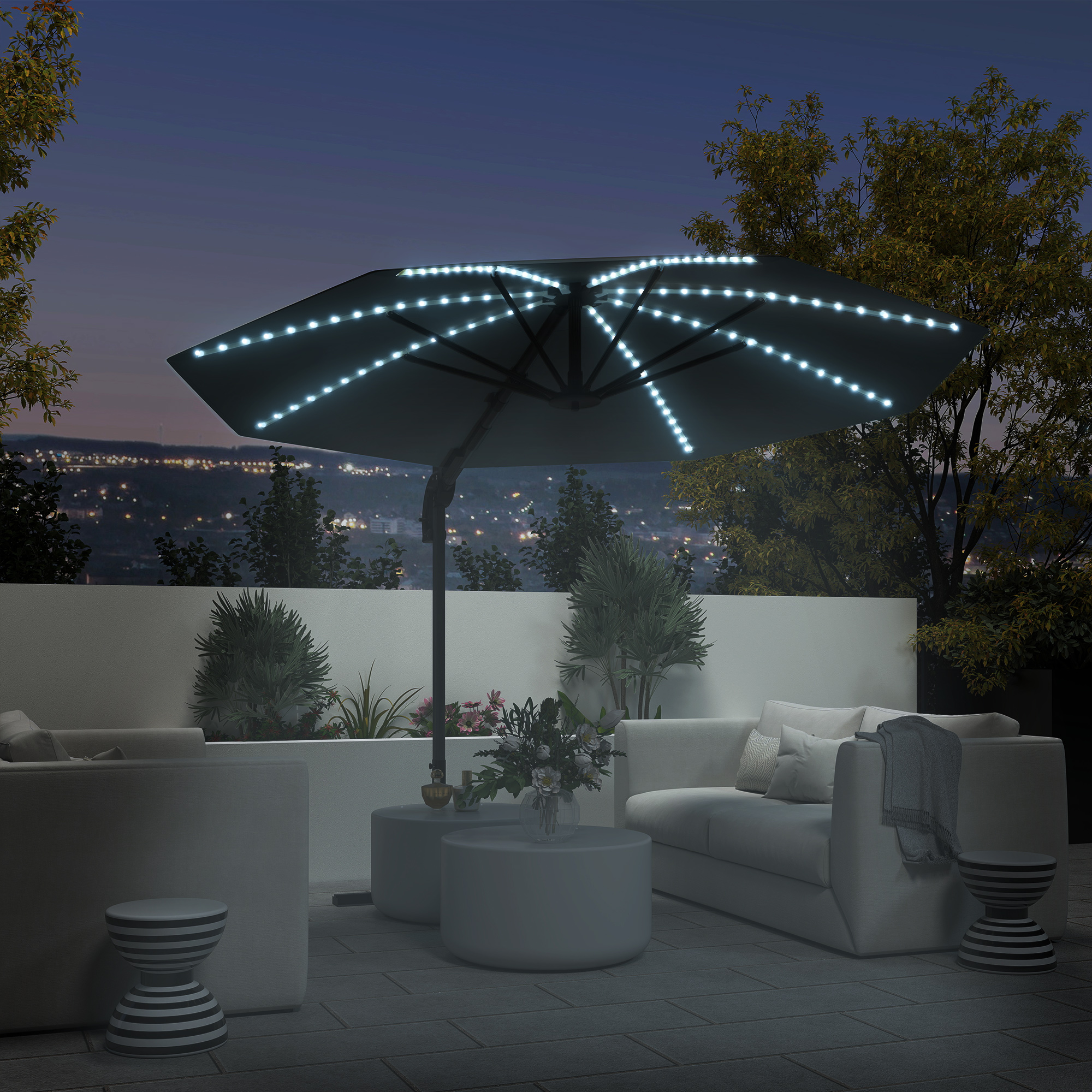 Outsunny Alu Ampelschirm LED Solar Ø300cm höhenverstellbar Sonnenschirm mit günstig online kaufen