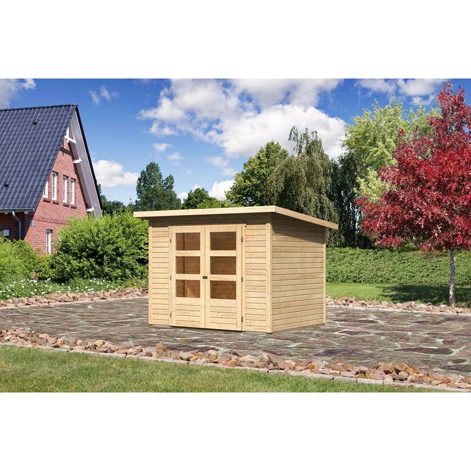 Karibu Holz-Gartenhaus Stockach Natur Pultdach Unbehandelt 242 cm x 182 cm günstig online kaufen