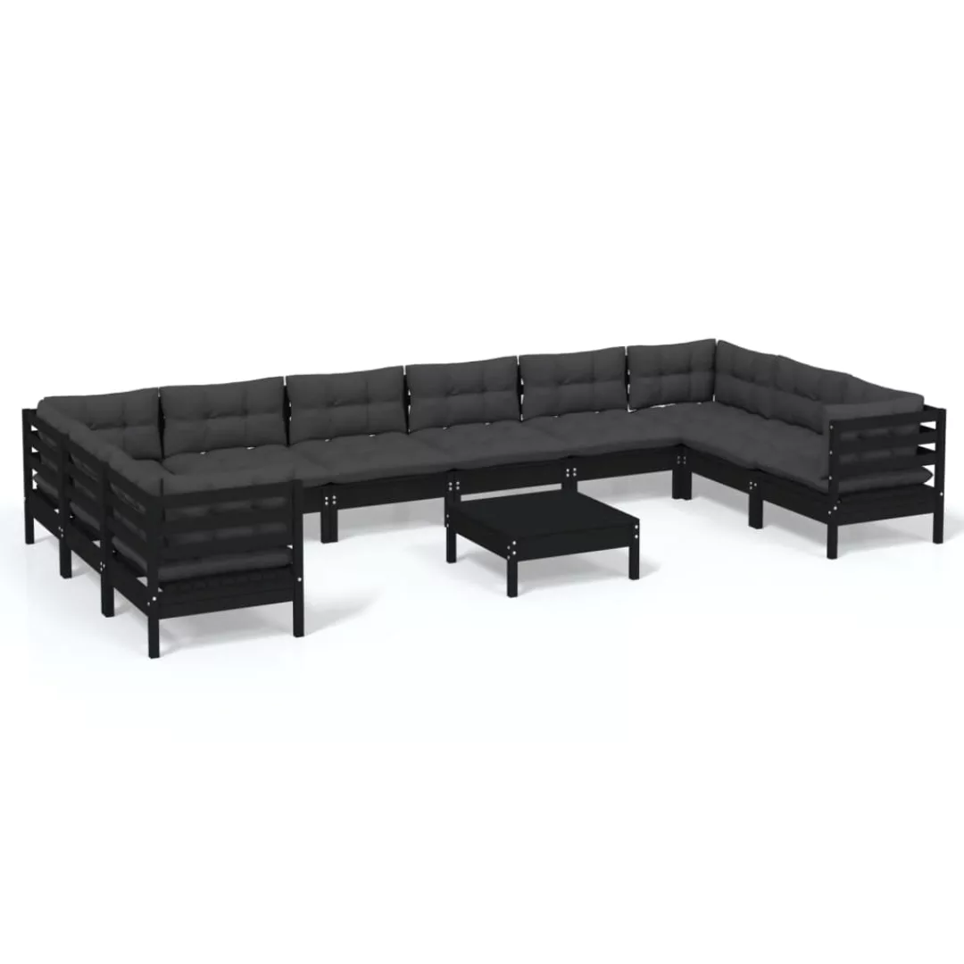 11-tlg. Garten-lounge-set Mit Kissen Schwarz Kiefernholz günstig online kaufen