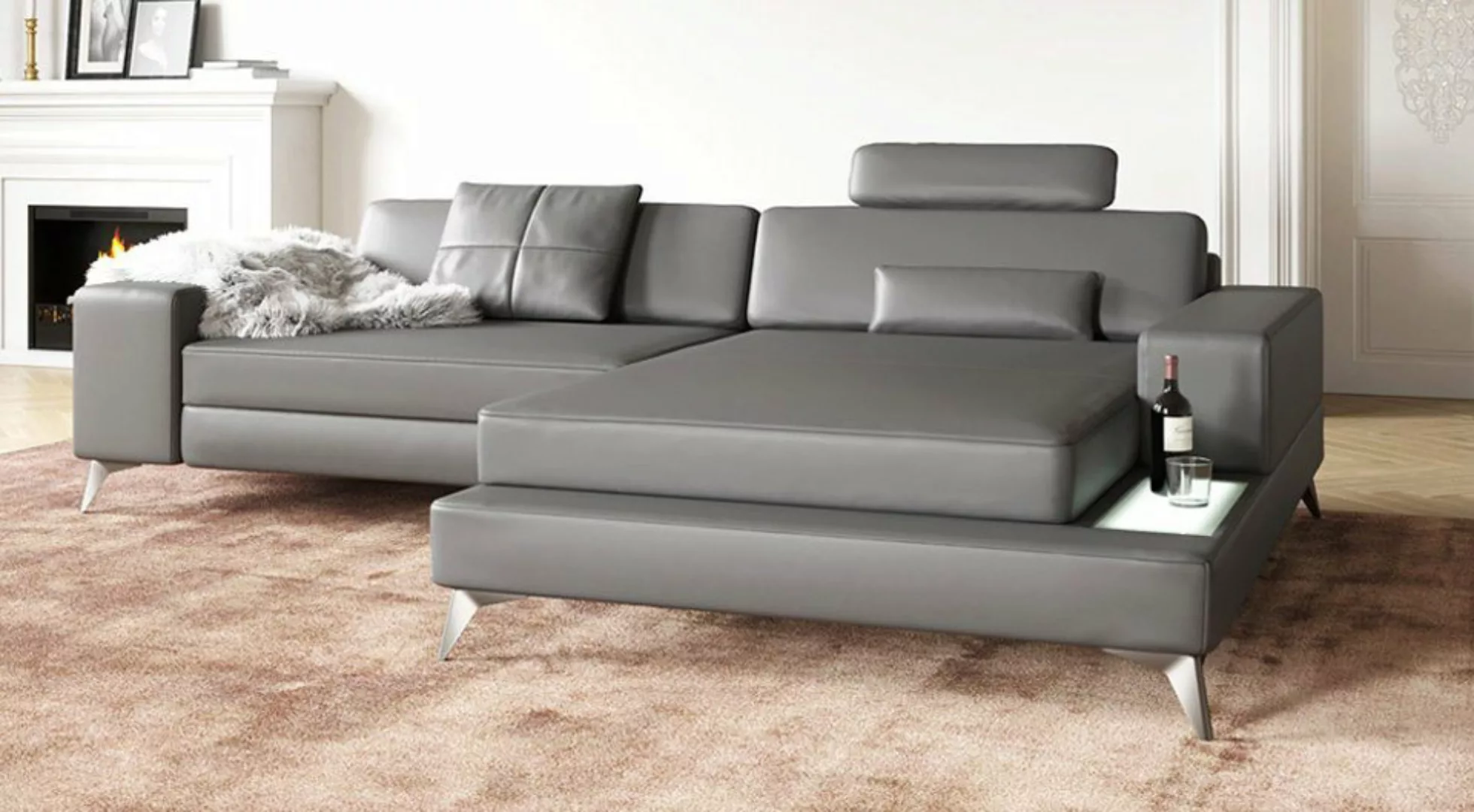 BULLHOFF Ecksofa Leder Ecksofa Eckcouch L-Form Designsofa LED Wohnlandschaf günstig online kaufen