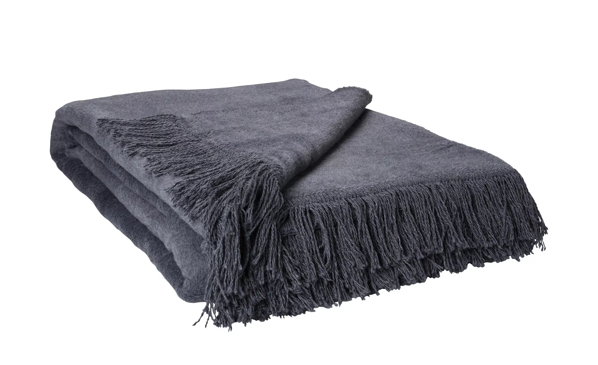 HOME STORY Kuscheldecke mit Fransen  Sophia - grau - 60% Baumwolle, 40% Pol günstig online kaufen