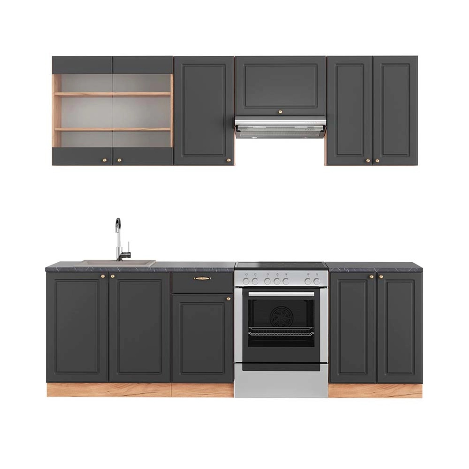 Vicco Fame-Line Küchenschränke Anthrazit Landhaus/Goldkraft Eiche 240 cm AP günstig online kaufen