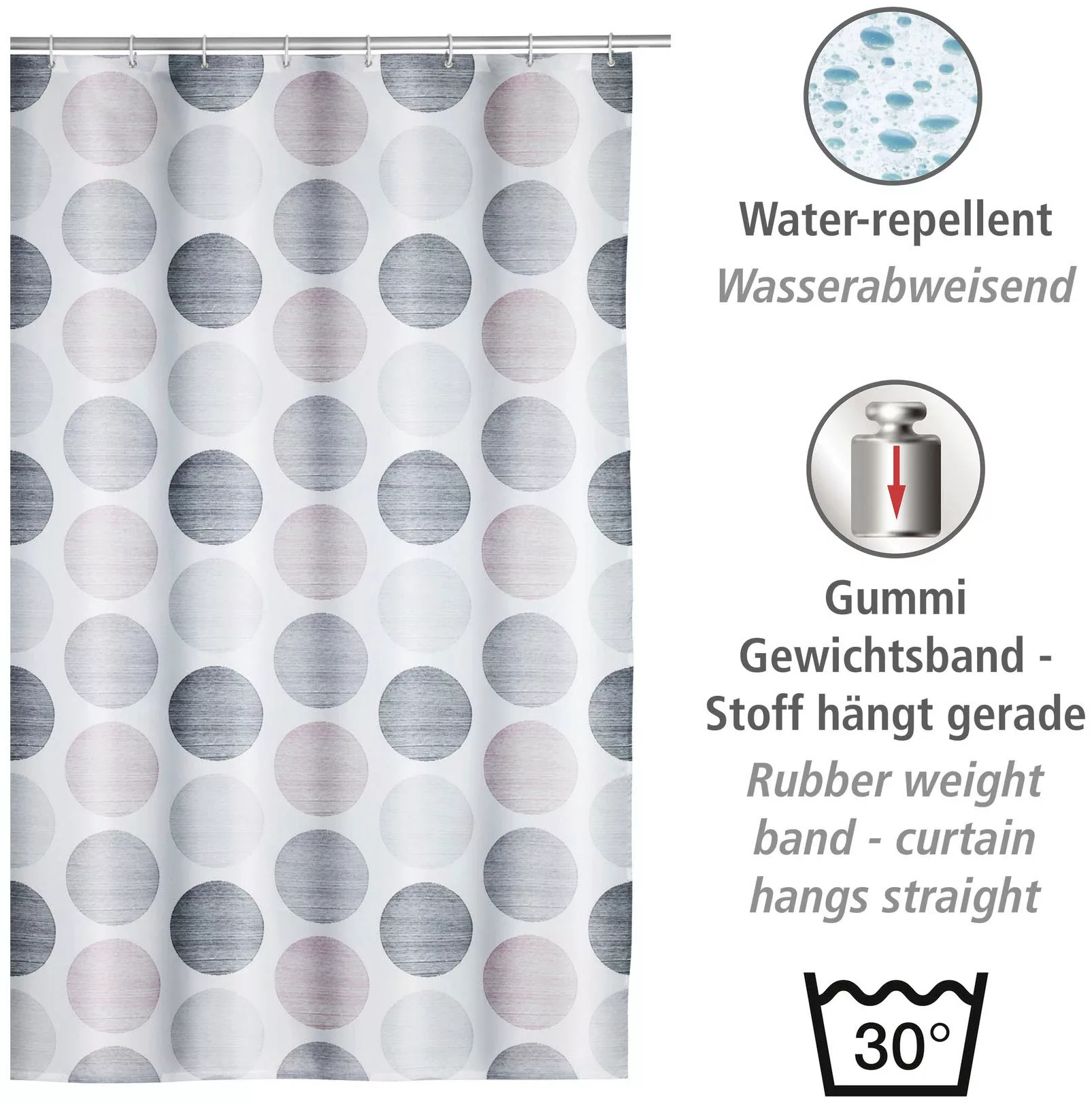 WENKO Duschvorhang "Pastell Dots", Höhe 200 cm, mit Punkte-Muster günstig online kaufen