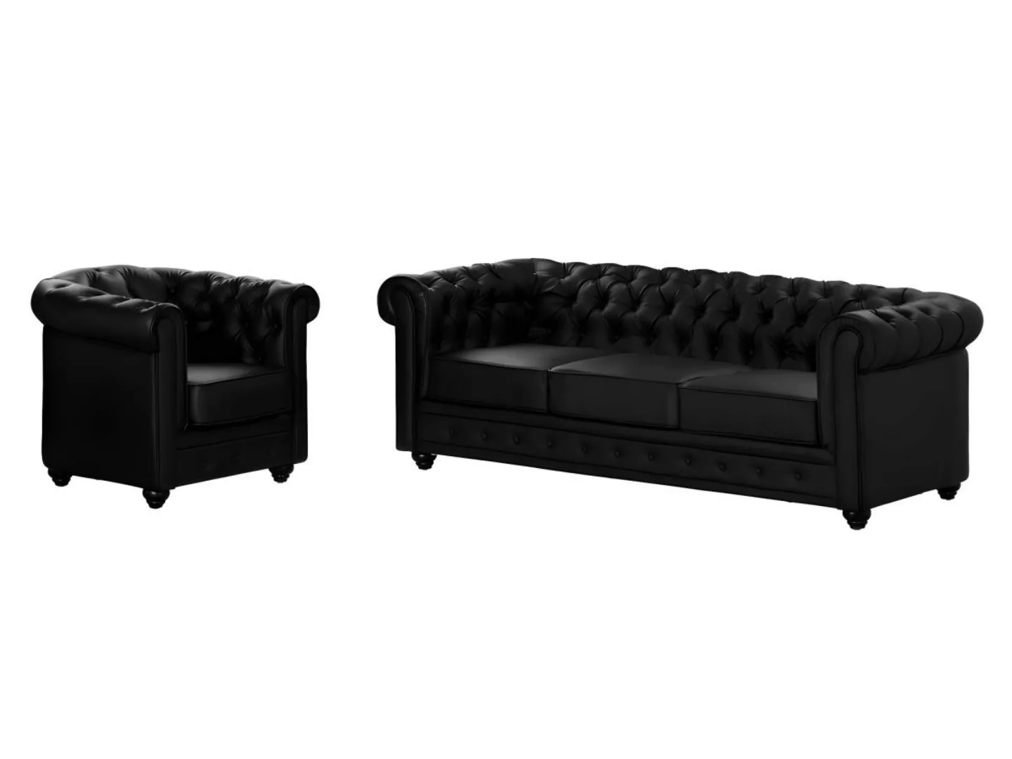 Sofa 3-Sitzer und Sessel - Kunstleder - Schwarz - CHESTERFIELD günstig online kaufen