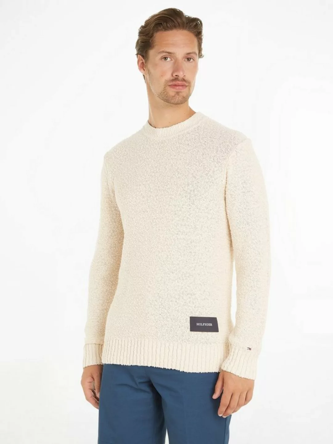 Tommy Hilfiger Strickpullover SLUB YARN C NK mit Logostickerei am Ärmel günstig online kaufen