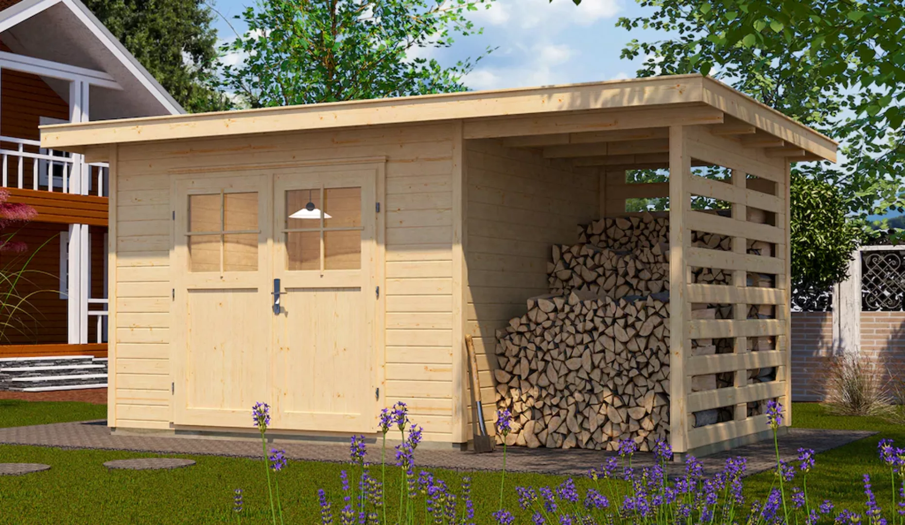 Weka Holz-Gartenhaus Flachdach Unbehandelt 445 cm x 311 cm günstig online kaufen