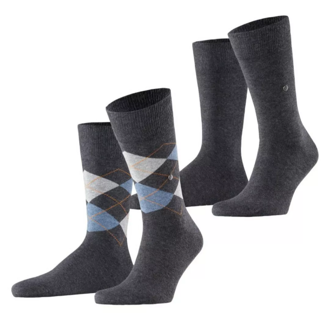 Burlington 2-er Set Socken Grau mit Argyle-Muster günstig online kaufen