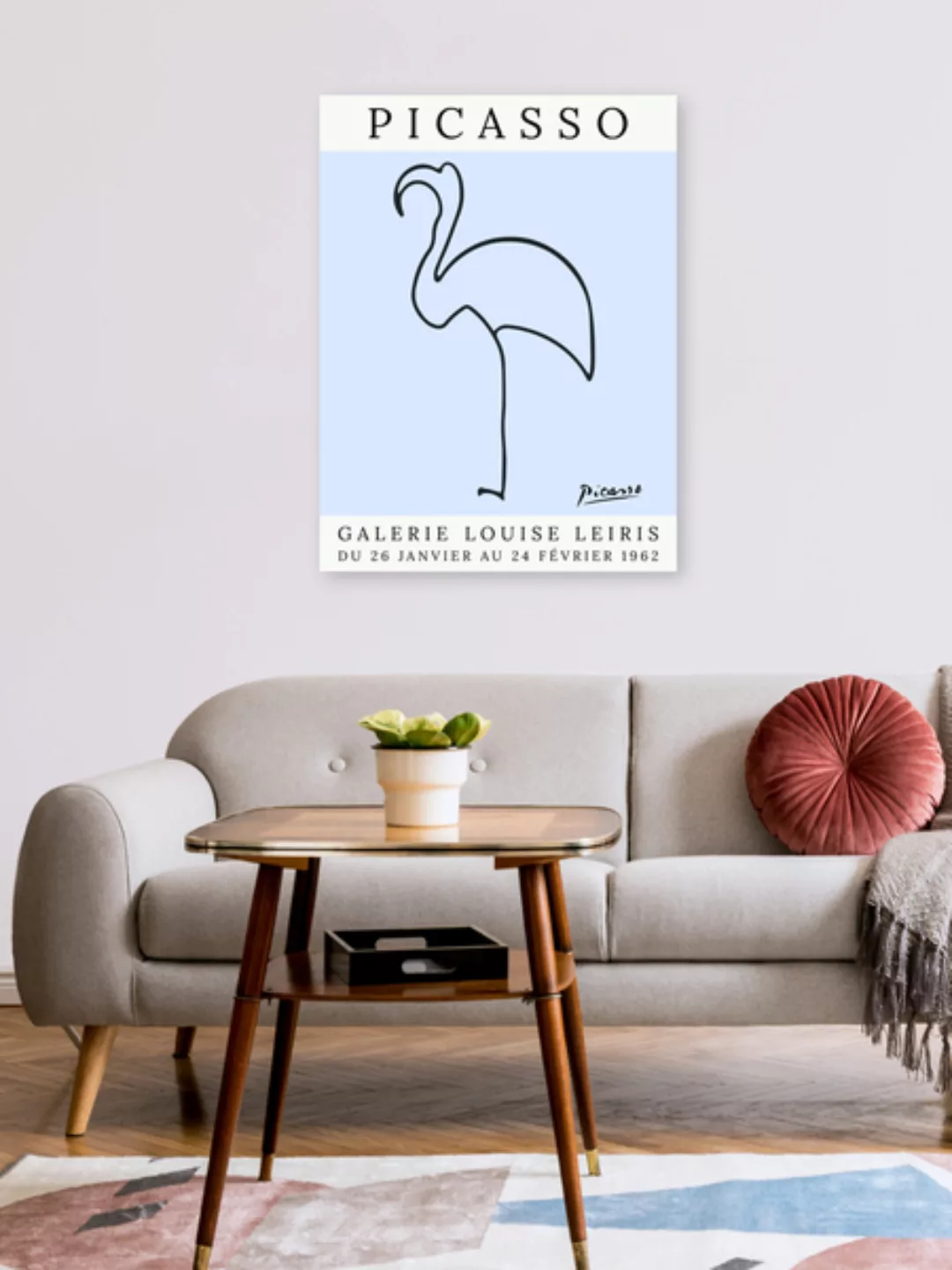 Poster / Leinwandbild - Picasso Flamingo – Blau günstig online kaufen