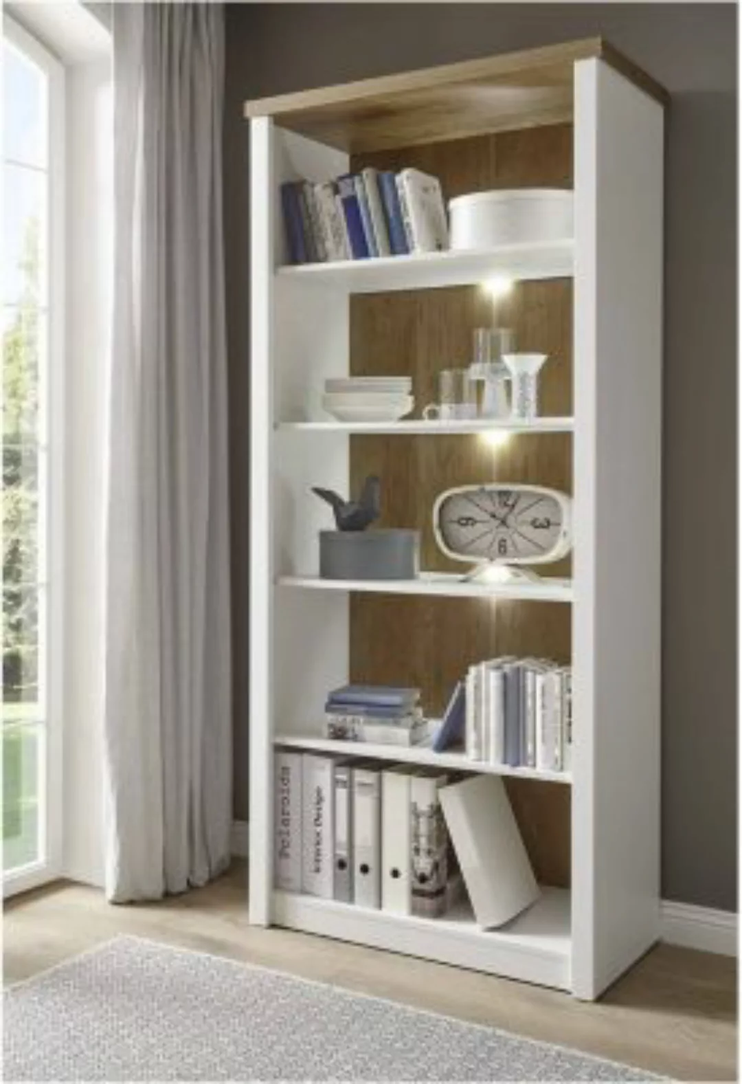 Lomadox Landhaus-Bücherregal PISA-61 in Pinie weiß und Eiche hell, inkl. Be günstig online kaufen