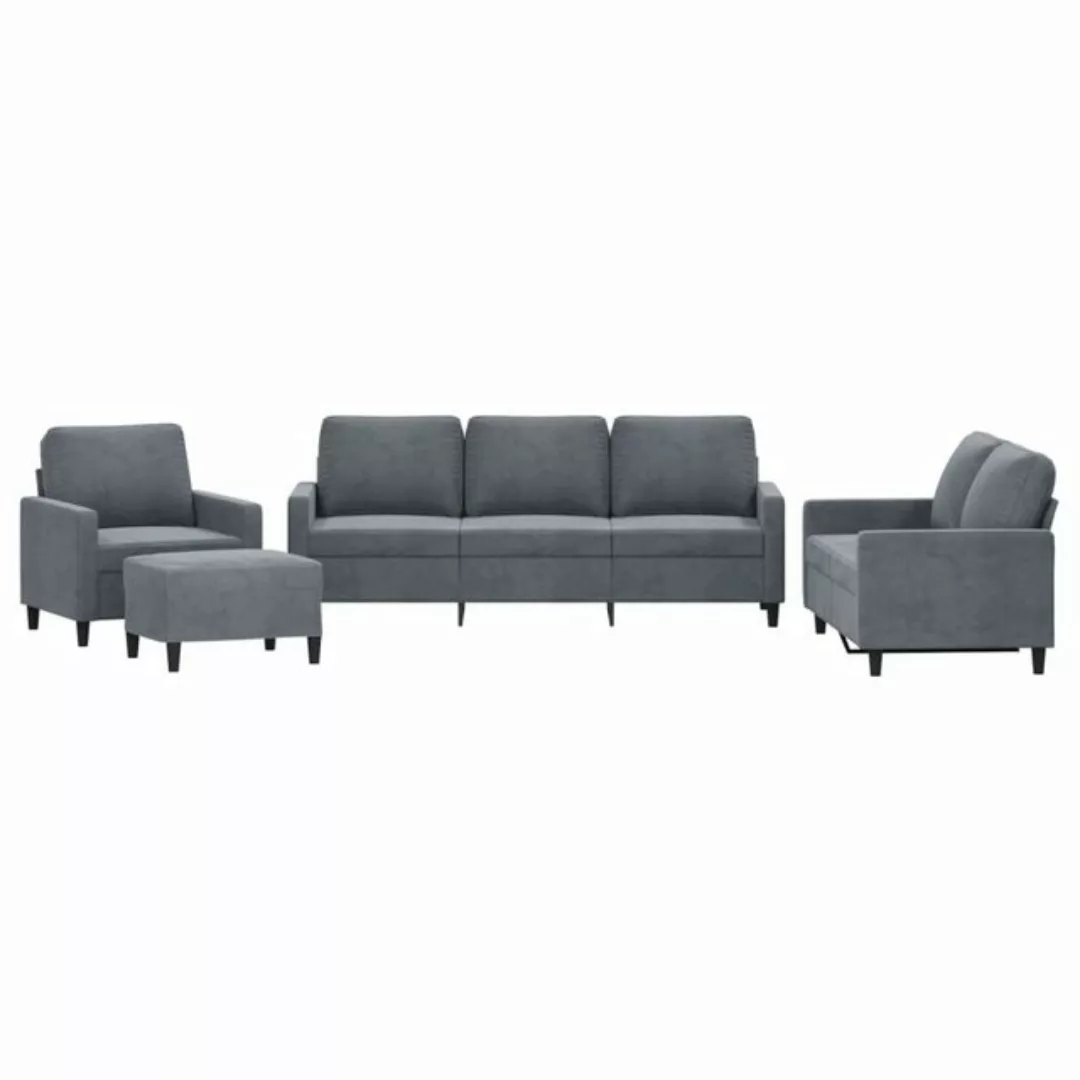 vidaXL Sofa 4-tlg. Sofagarnitur mit Kissen Dunkelgrau Samt günstig online kaufen