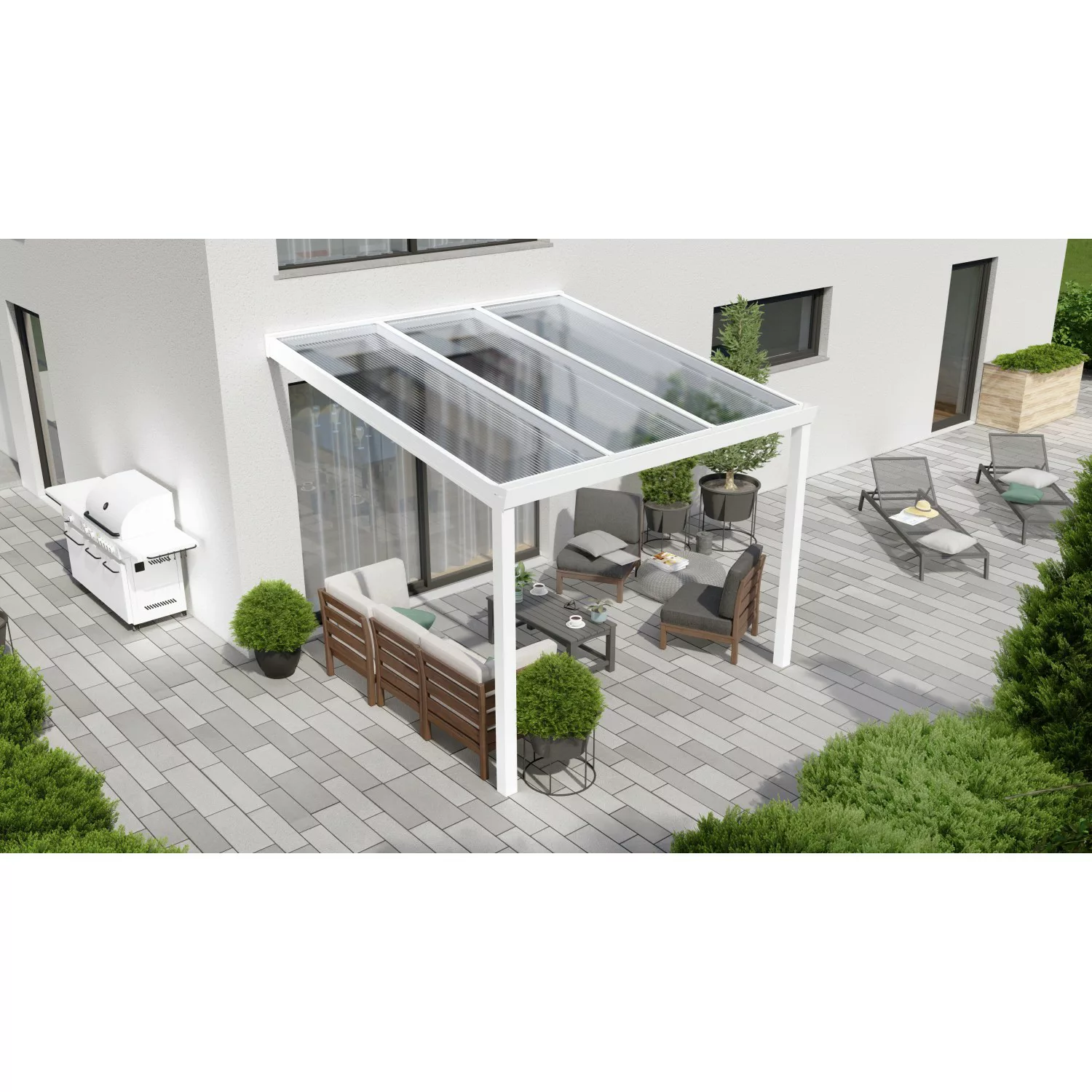 Terrassenüberdachung Professional 300 cm x 300 cm Weiß PC Klar günstig online kaufen