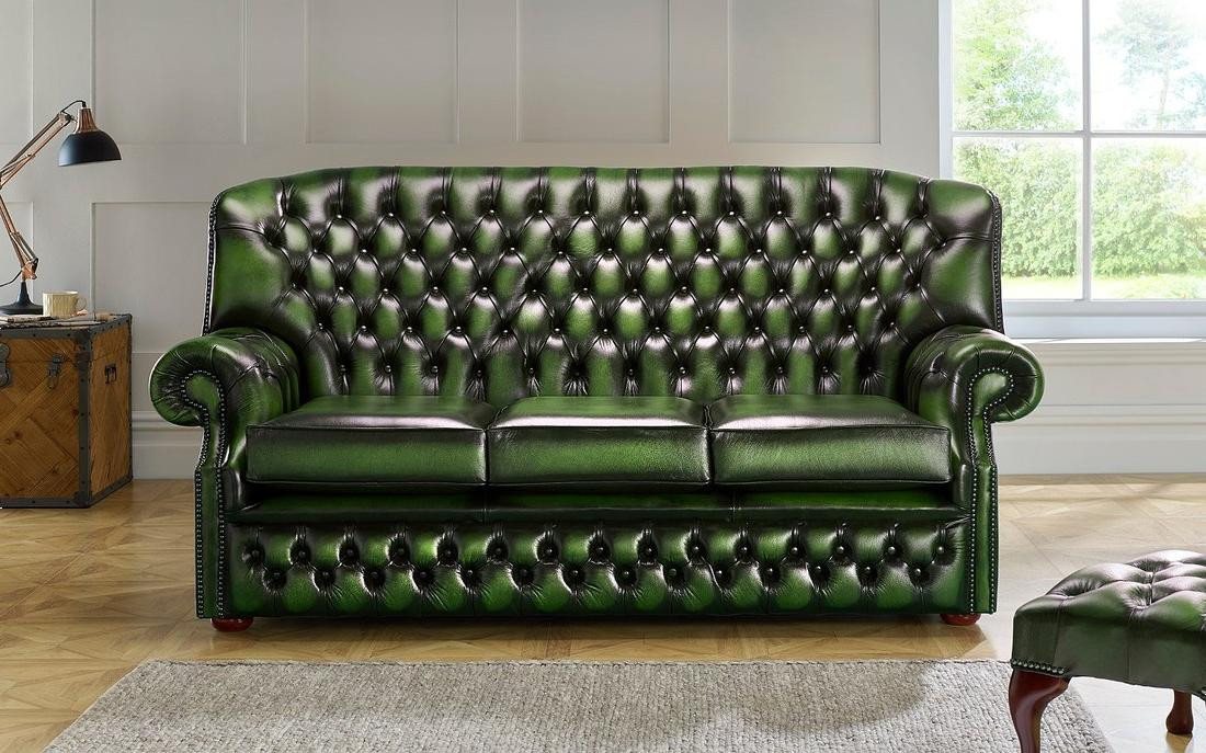 Xlmoebel Sofa Neues Chesterfield-Sofa in grünem Antikleder für drei Persone günstig online kaufen