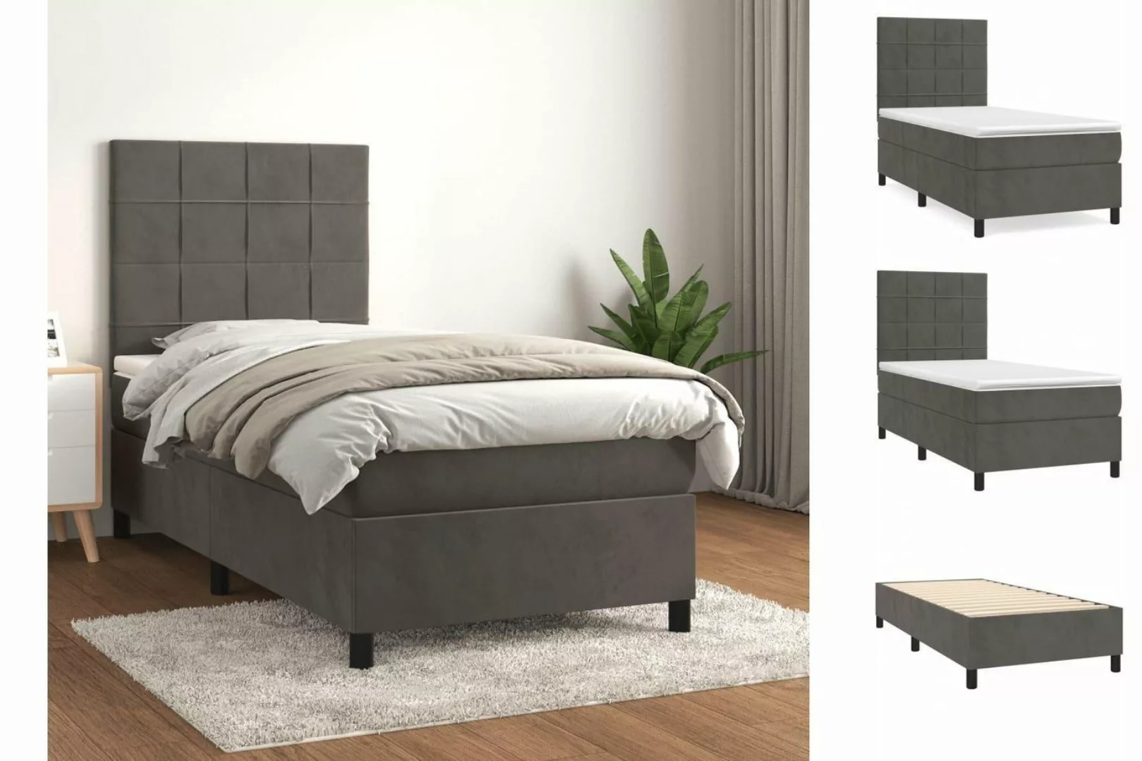 vidaXL Bettgestell Boxspringbett mit Matratze Dunkelgrau 100x200 cm Samt Be günstig online kaufen