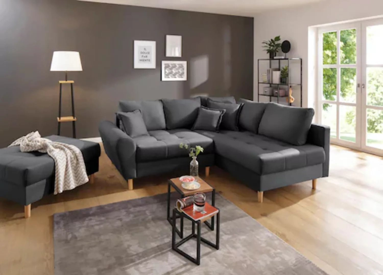 Home affaire Ecksofa Rice, mit Hocker und Zier-/Rückenkissen günstig online kaufen