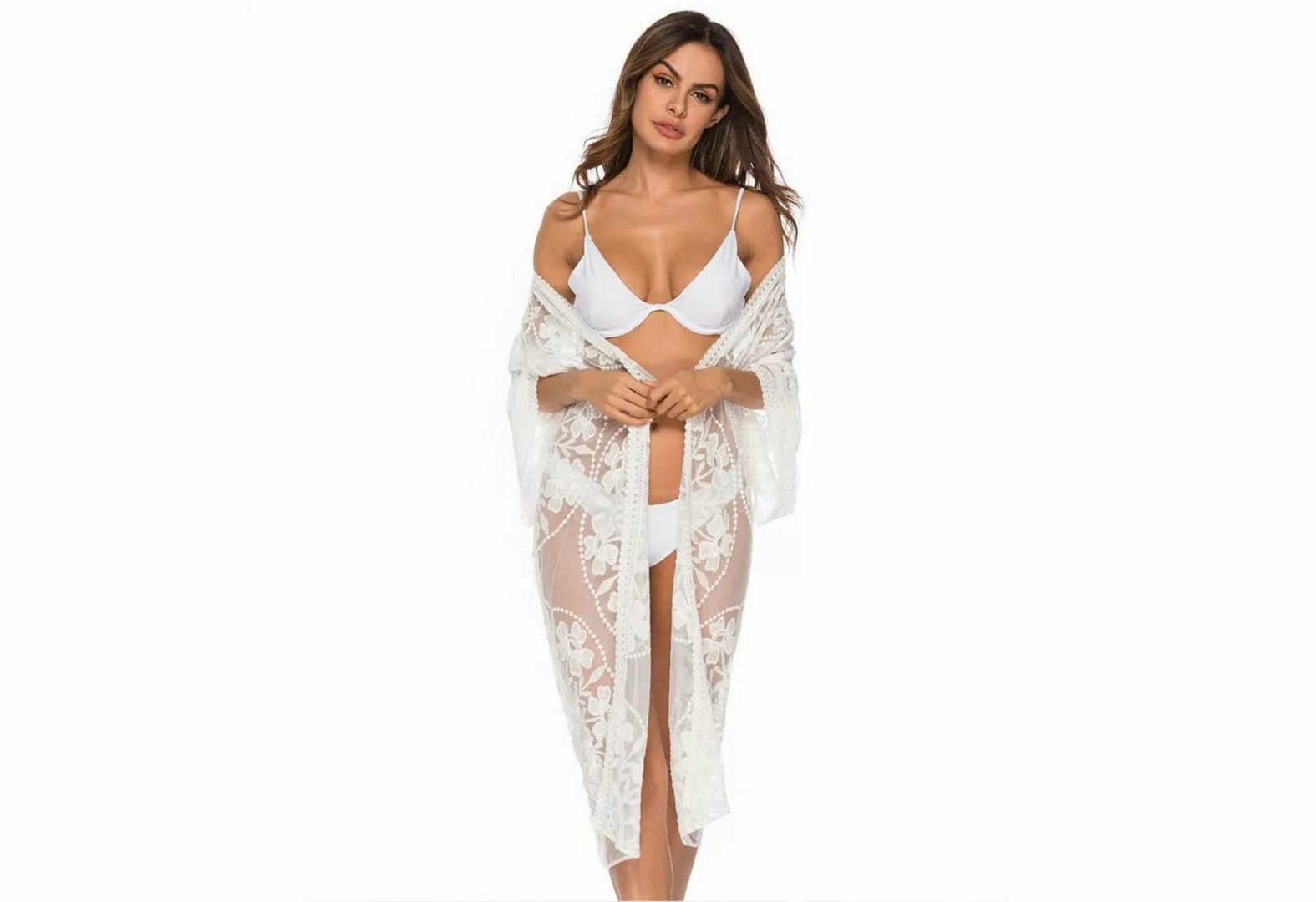 AUKUU Strandkleid Spitzen-Cardigan Bikini-Überkleid, Sonnenschutzkleid Stra günstig online kaufen