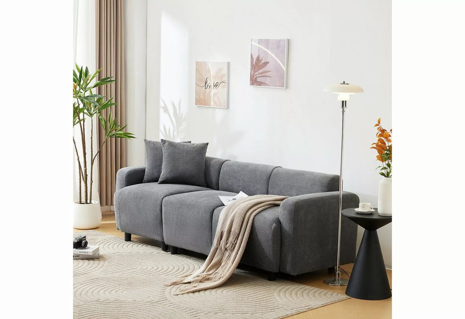 Merax 3-Sitzer, aus Chenille-Stoff mit 2 Kissen, Sofagarnitur, Loungesofa, günstig online kaufen