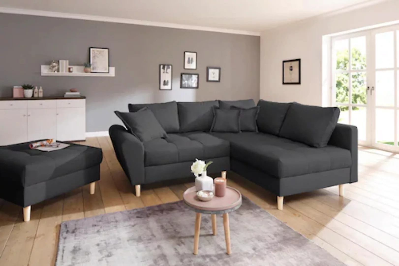 Home affaire Ecksofa Rice, mit Hocker und Zier-/Rückenkissen günstig online kaufen