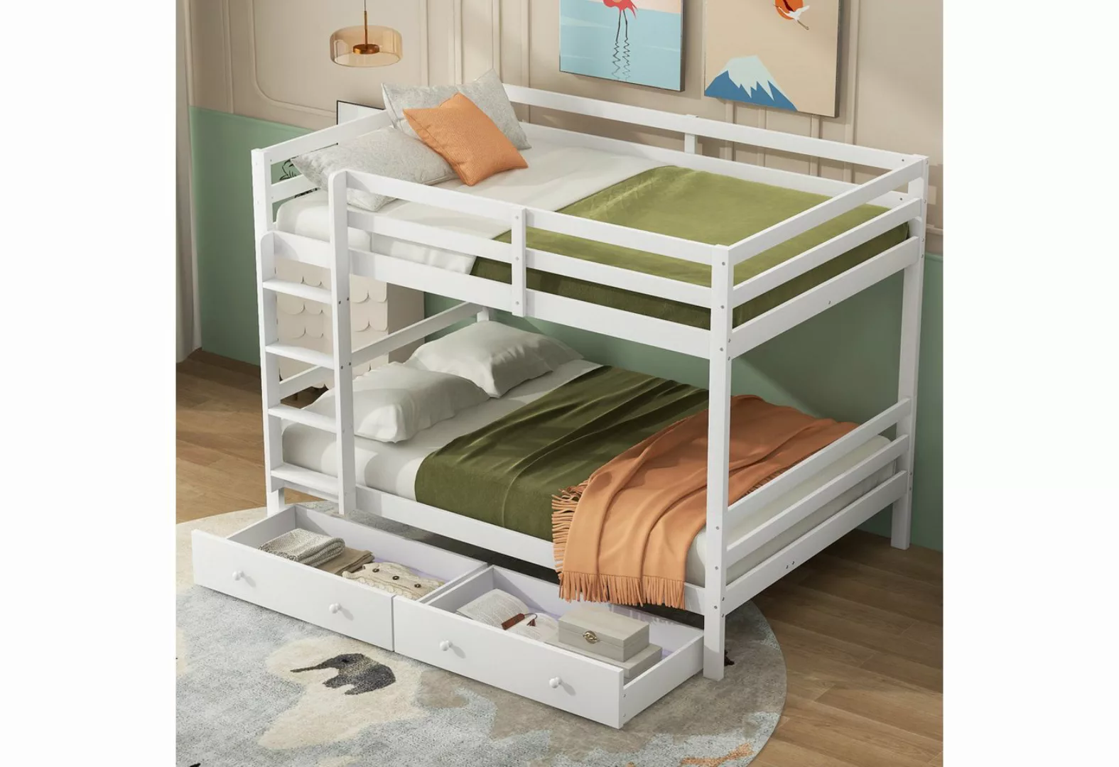 SOFTWEARY Etagenbett mit Lattenrost und Schubladen (140x200 cm), Kinderbett günstig online kaufen