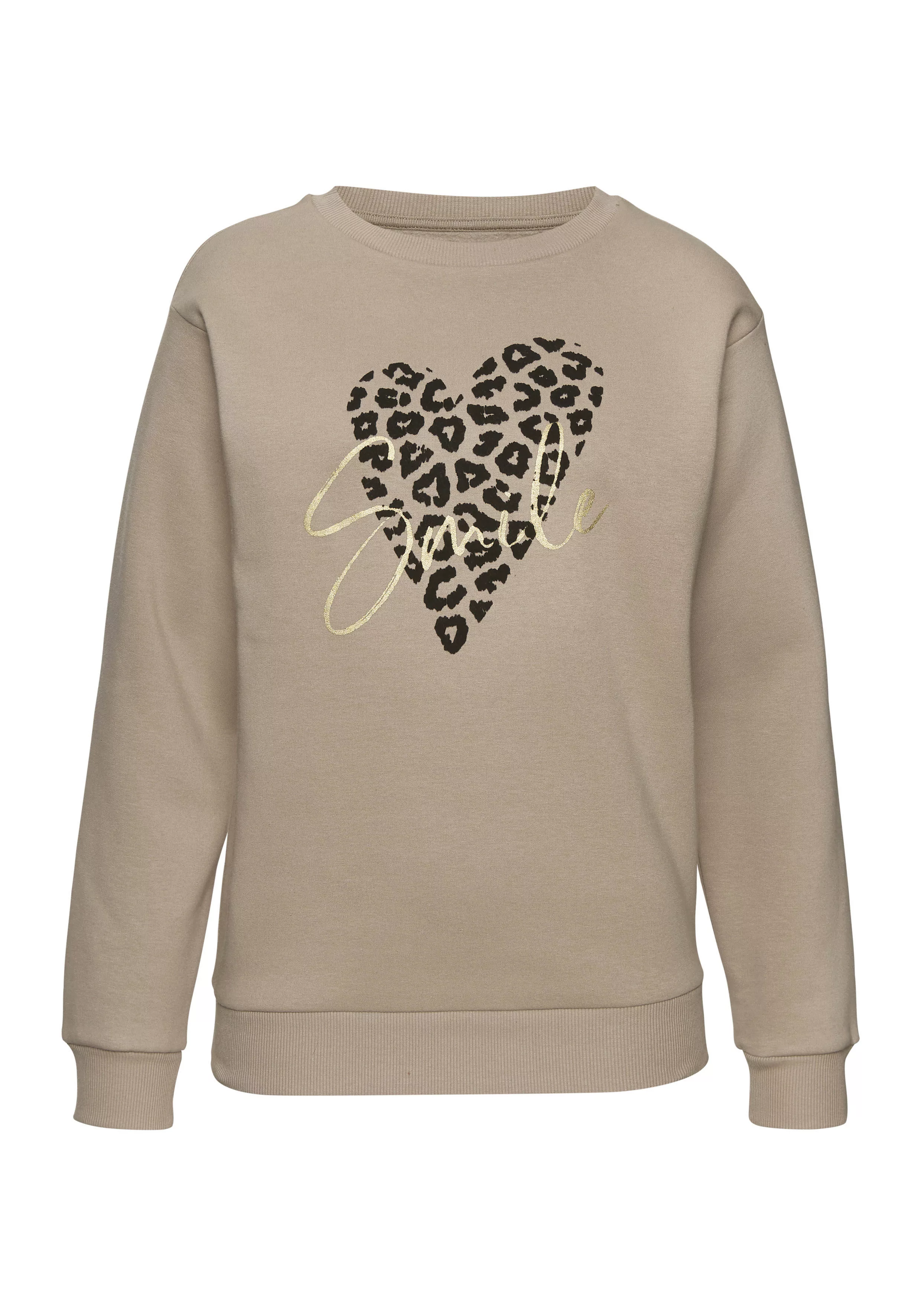 LASCANA Sweatshirt /Loungeshirt mit Herz-Leo-Druck günstig online kaufen