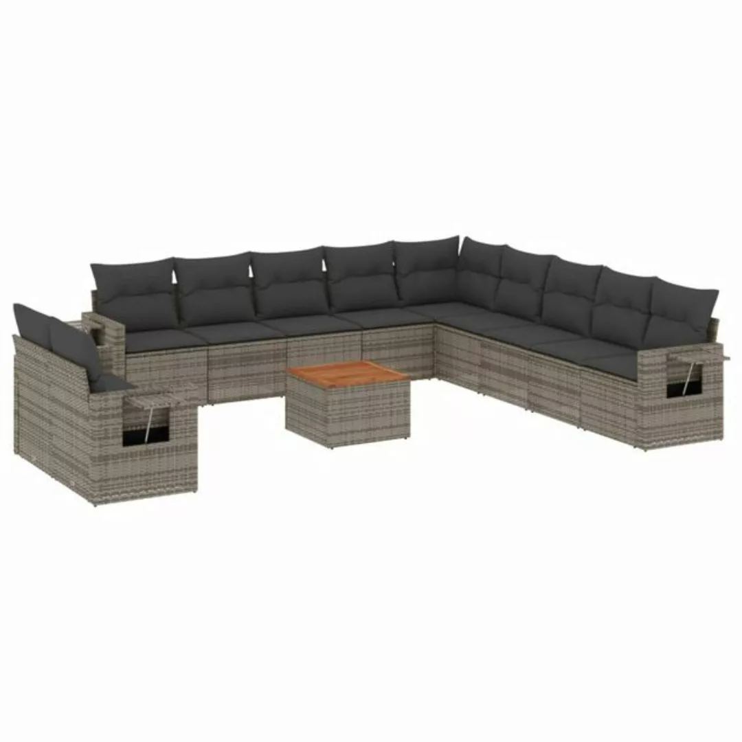 vidaXL Loungesofa 12-tlg. Garten-Sofagarnitur mit Kissen Grau Poly Rattan, günstig online kaufen