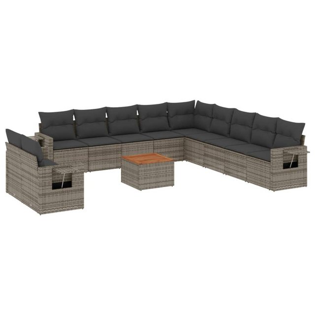 vidaXL Sofaelement 12-tlg. Garten-Sofagarnitur mit Kissen Grau Poly Rattan günstig online kaufen