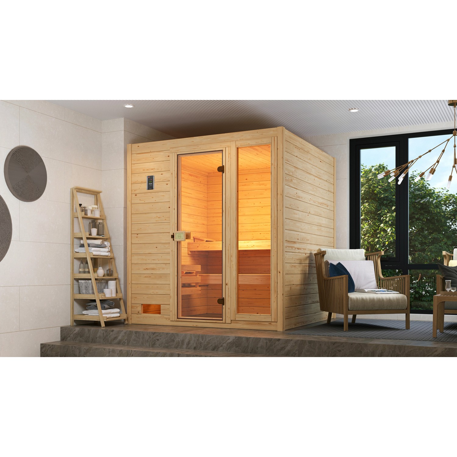 Weka Massivholzsauna Valida 3 Sparset 7,5 kW BioS Glastür/Fenster günstig online kaufen