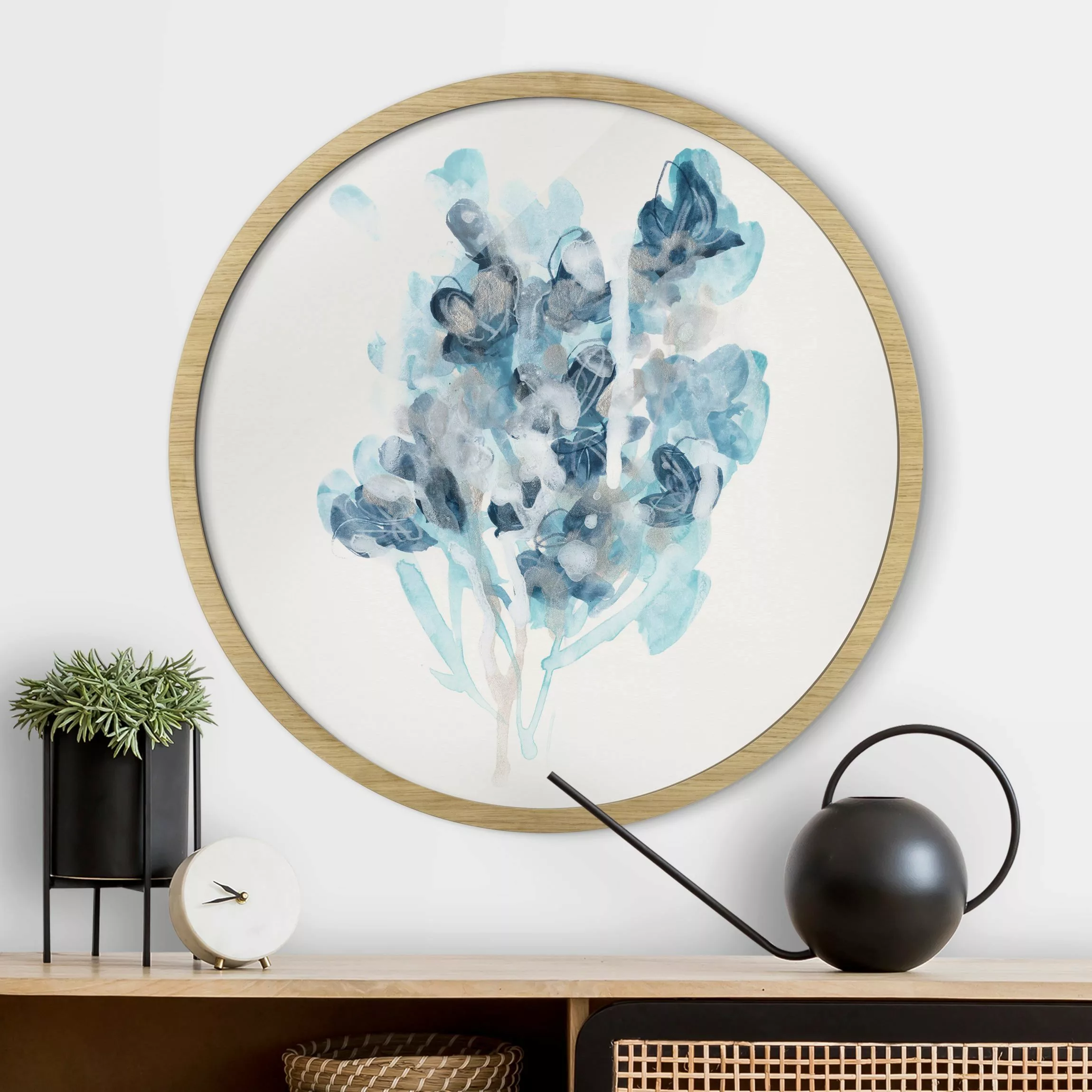 Rundes Gerahmtes Bild Aquarell Bouquet in blauen Schattierungen günstig online kaufen