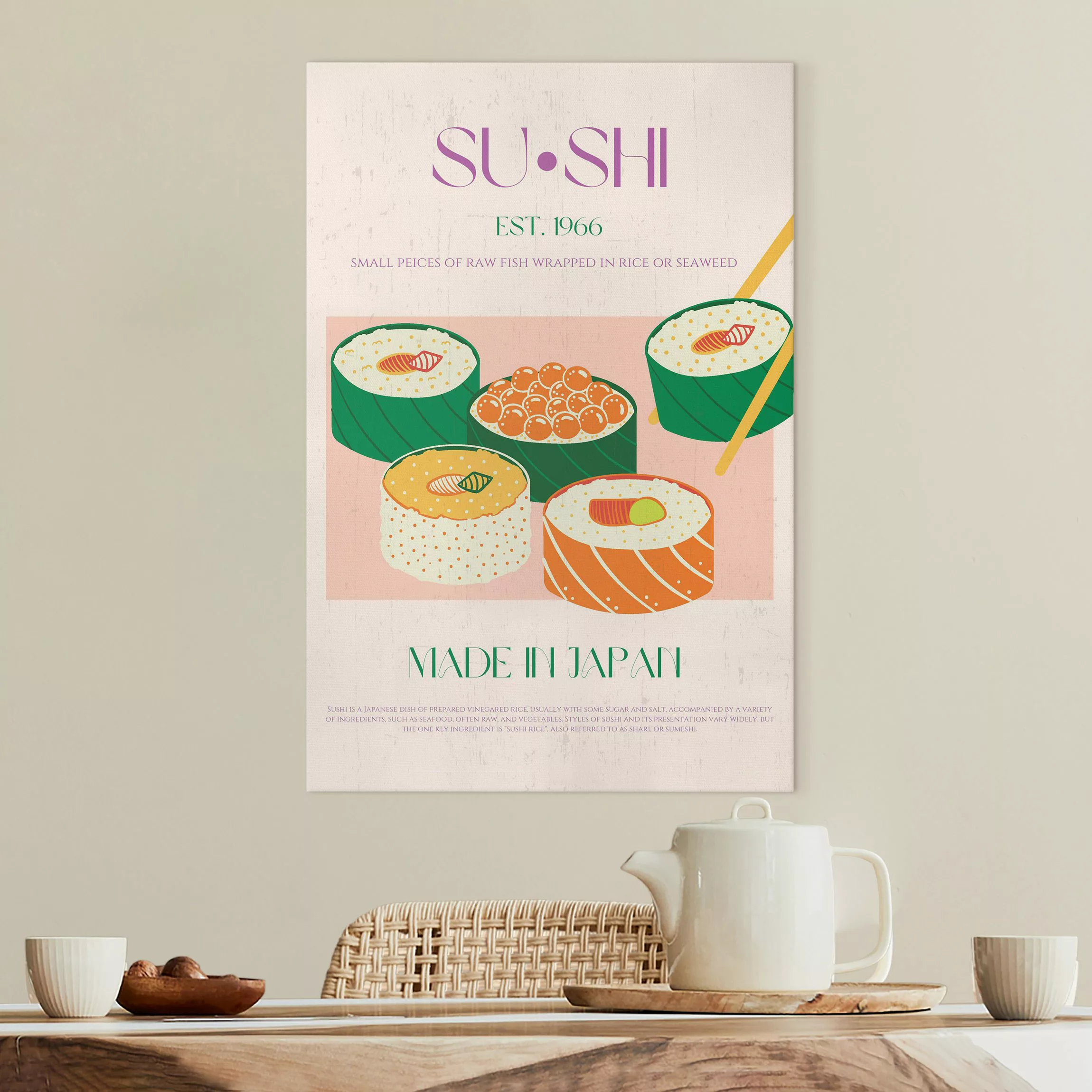 Leinwandbild Vintageposter - Sushi günstig online kaufen