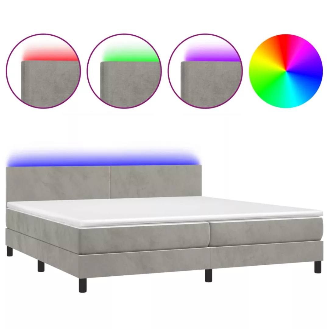 Vidaxl Boxspringbett Mit Matratze & Led Hellgrau 200x200 Cm Samt günstig online kaufen