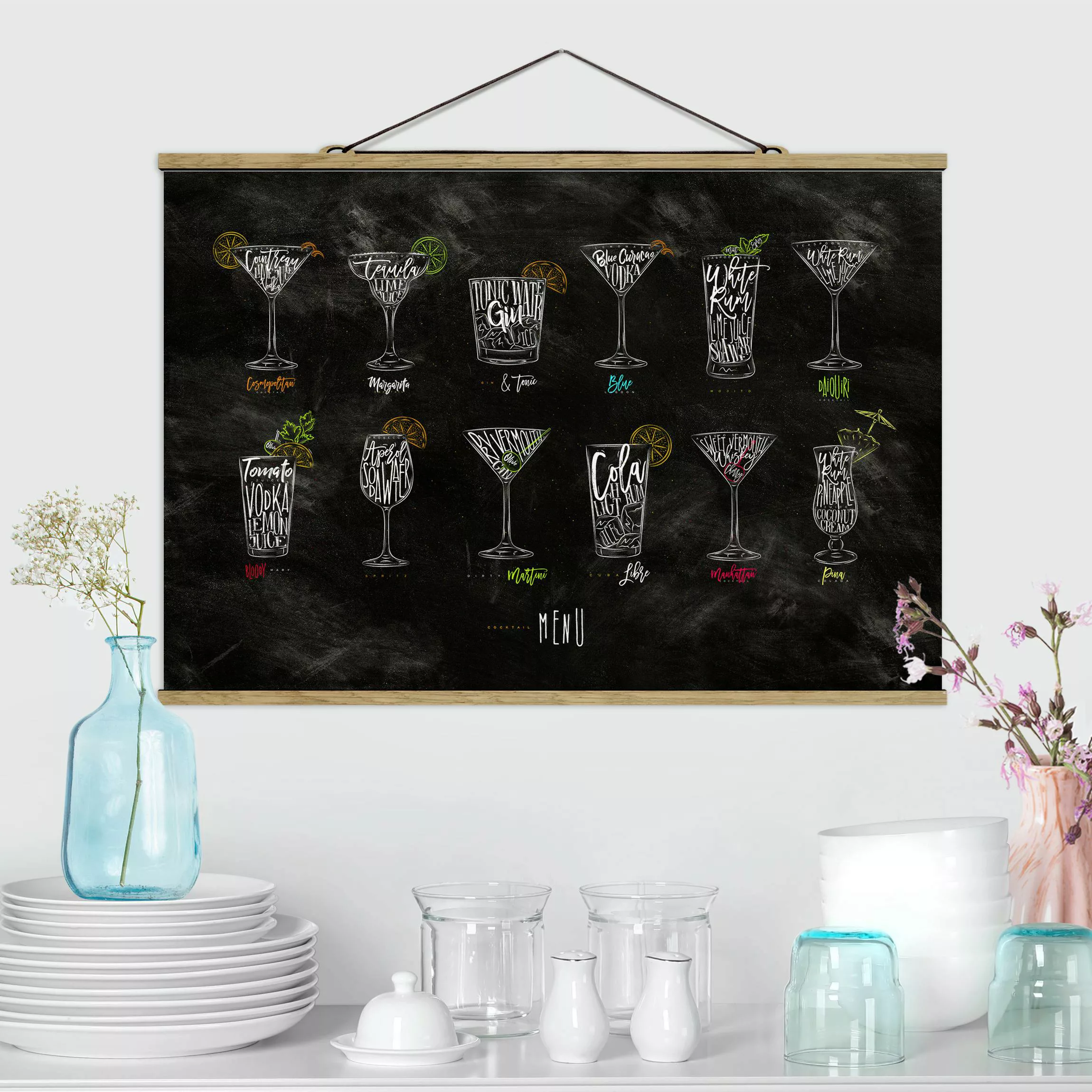 Stoffbild Spruch mit Posterleisten - Querformat Cocktail Menu günstig online kaufen